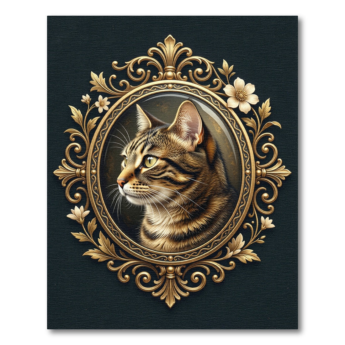 Ornate Gold Framed Tabby Cat Portrait Rug