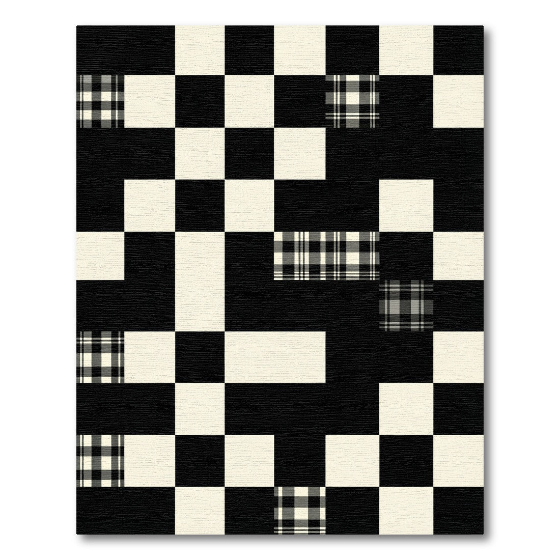 Modern Monochrome Black White Checkered Plaid Rug