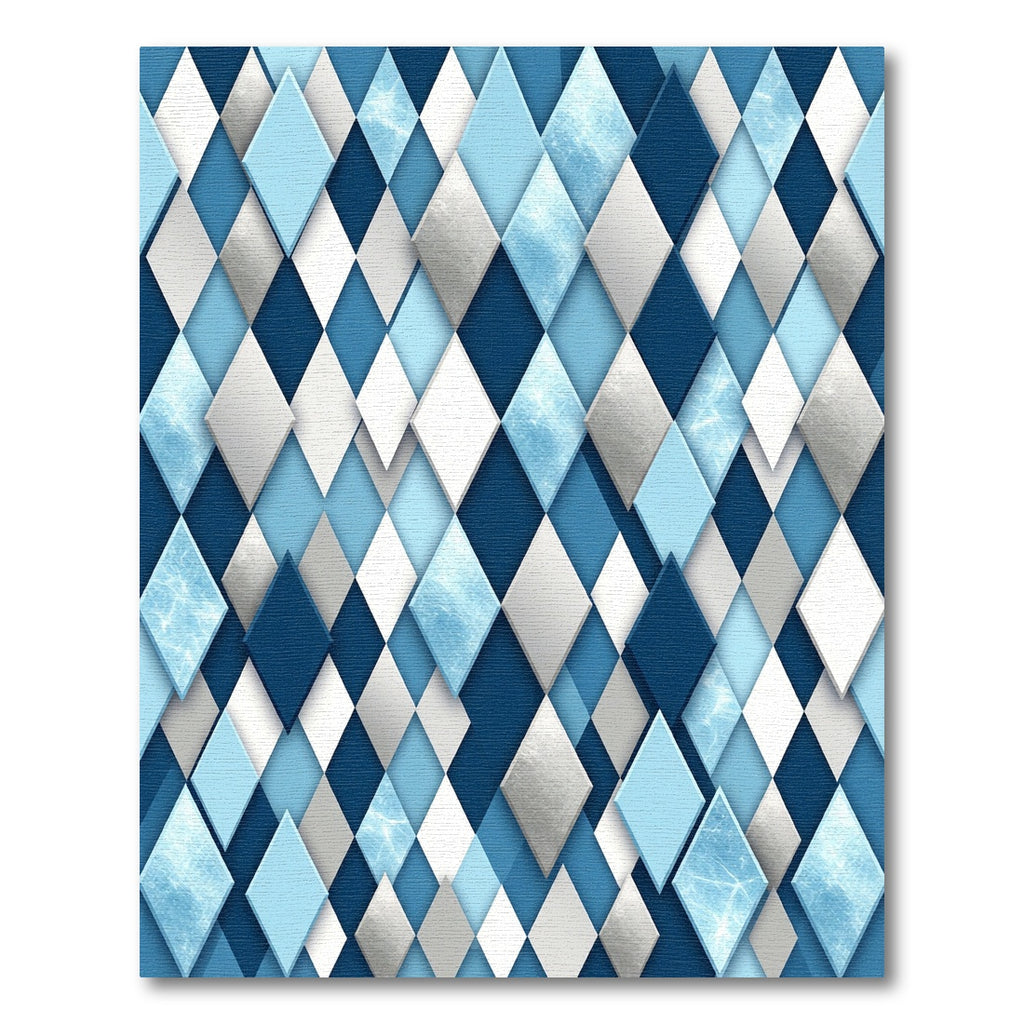 Sophisticated Blue Metallic Geometric Diamond Rug