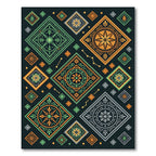 Green Orange Gray Diamond Medallion Rug