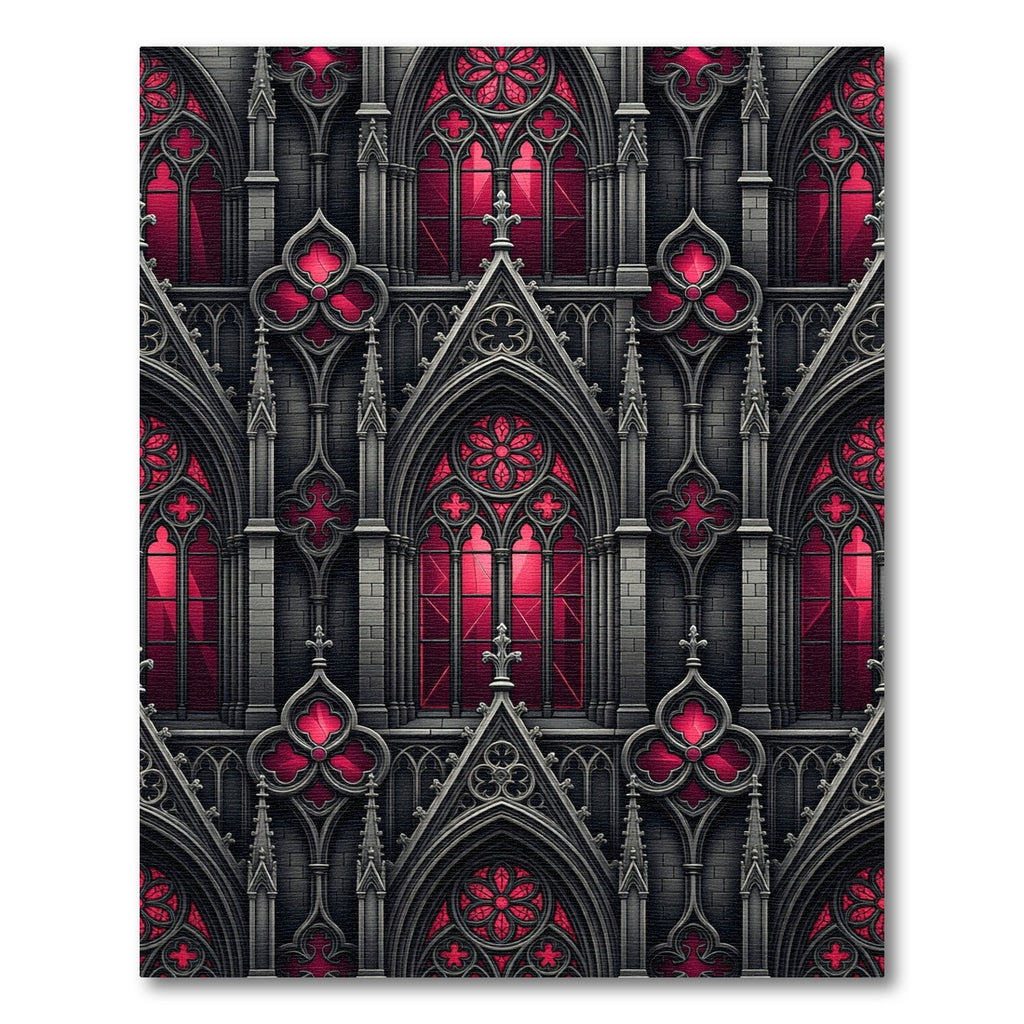 Gothic Crimson Cathedral Arch Geometric Rug