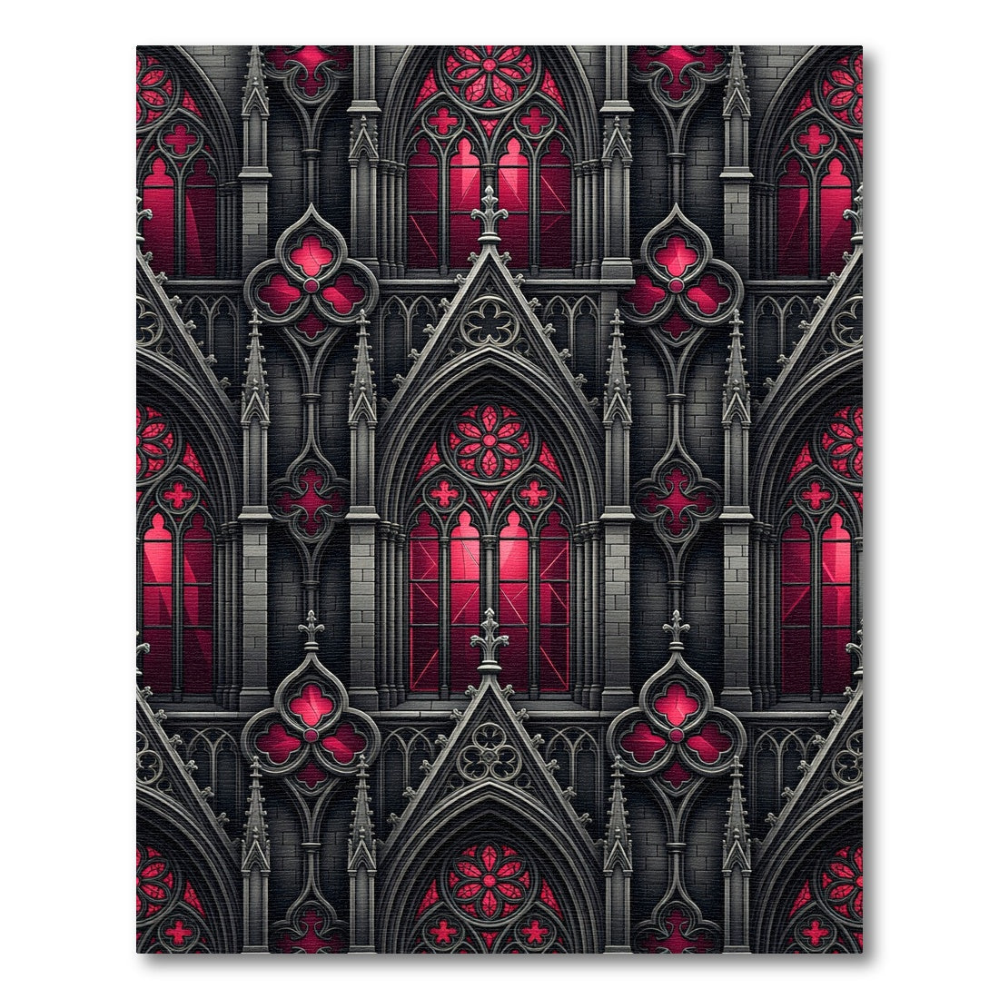 Gothic Crimson Cathedral Arch Geometric Rug