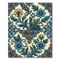 Ornate Teal Yellow Floral Scrolls Rug