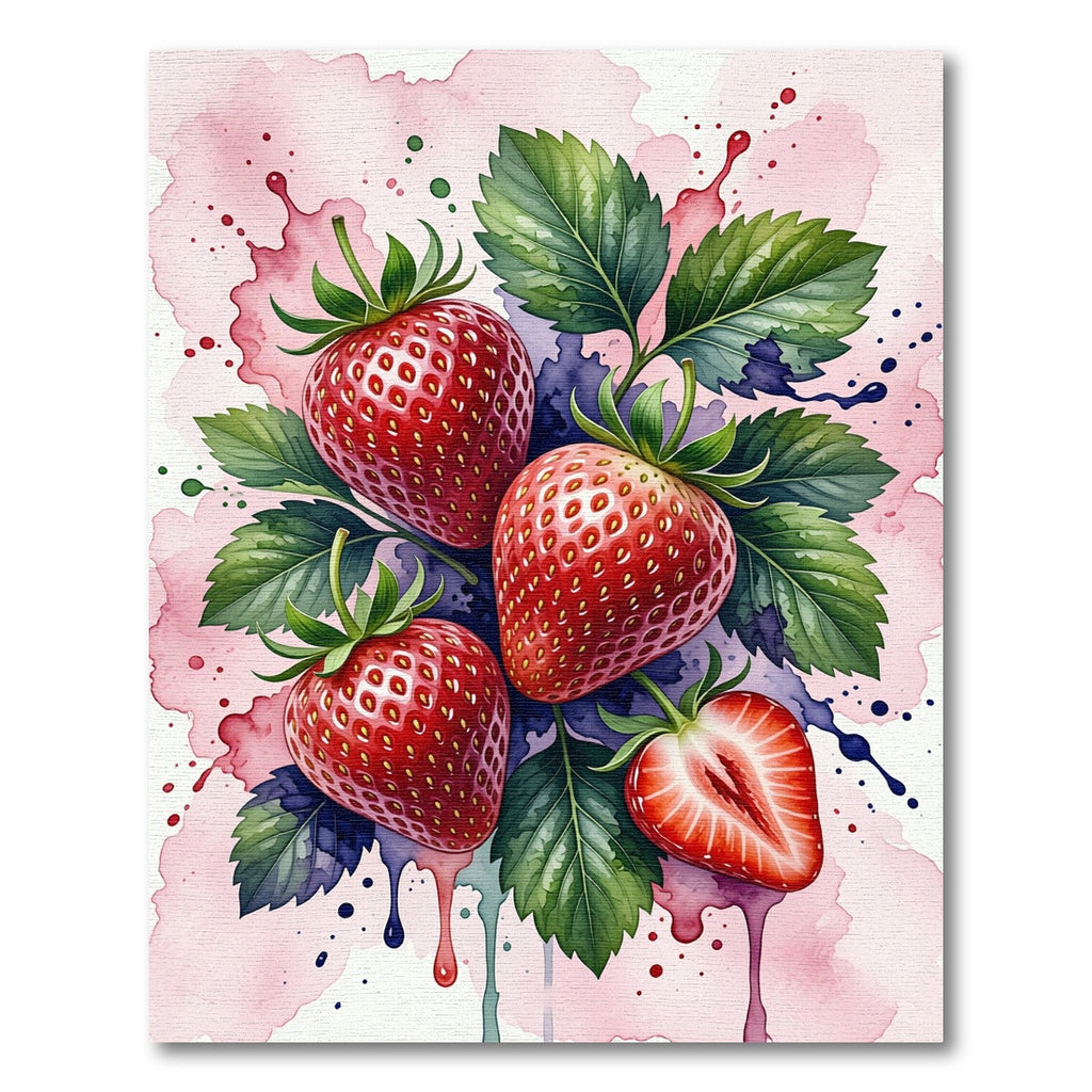 Vibrant Red Strawberry Watercolor Splash Rug