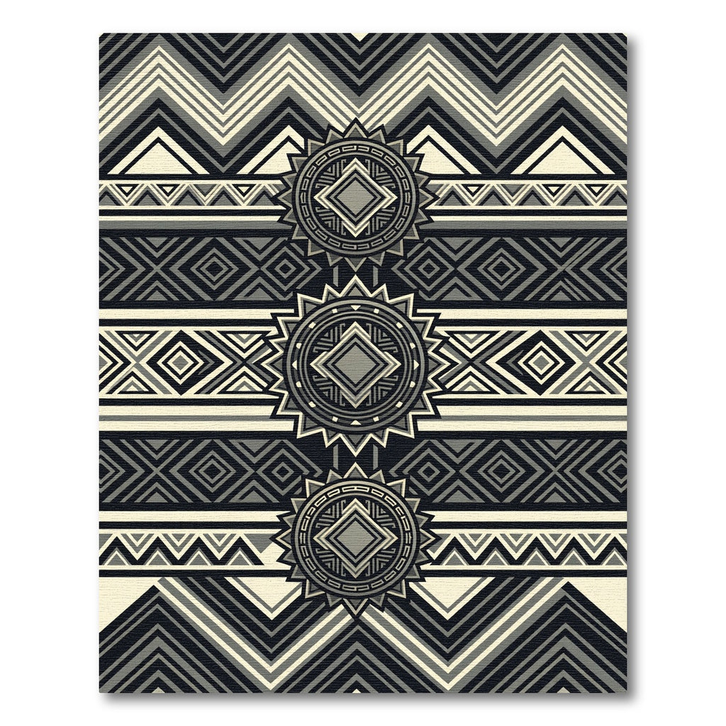 Modern Monochrome Geometric Aztec Medallion Rug