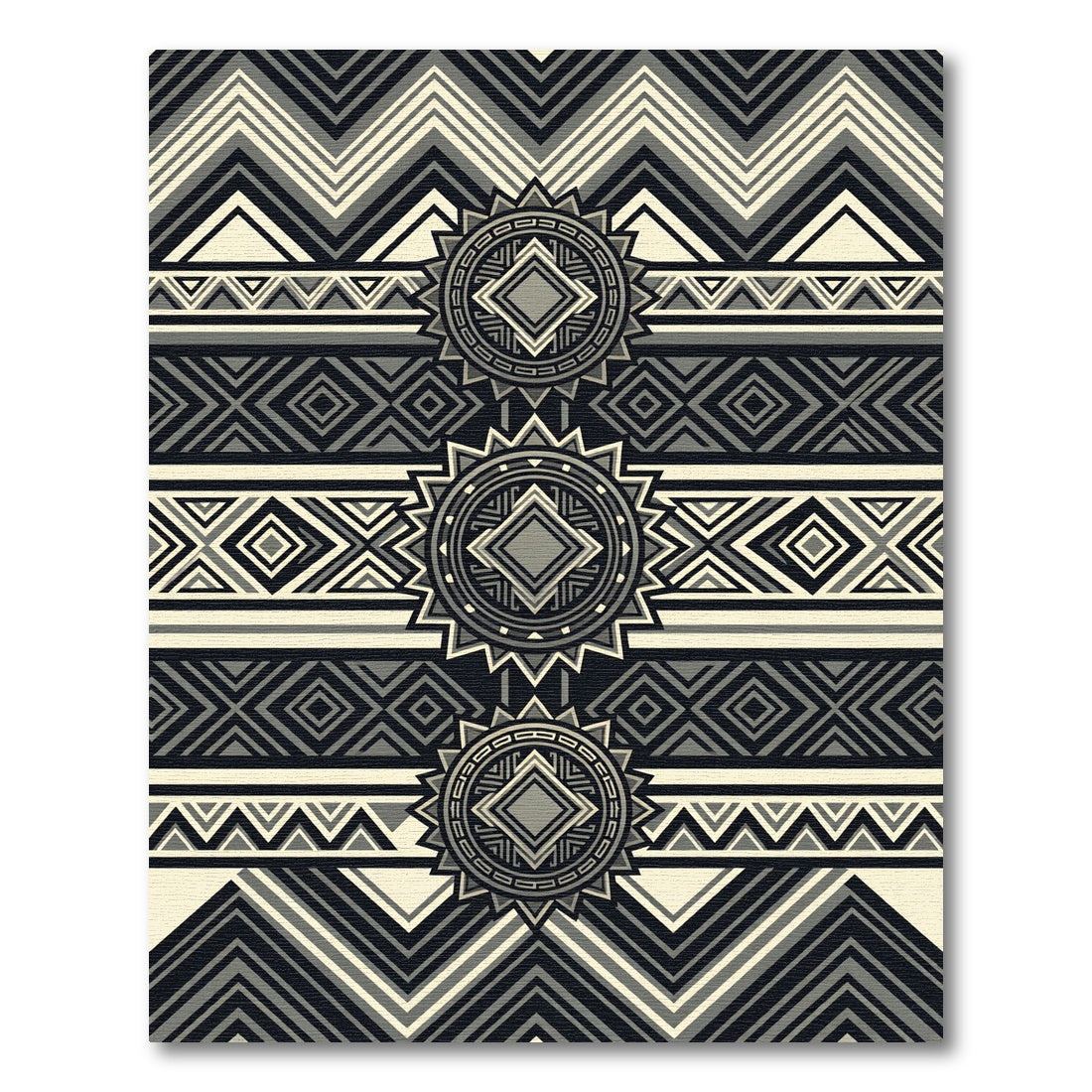 Modern Monochrome Geometric Aztec Medallion Rug