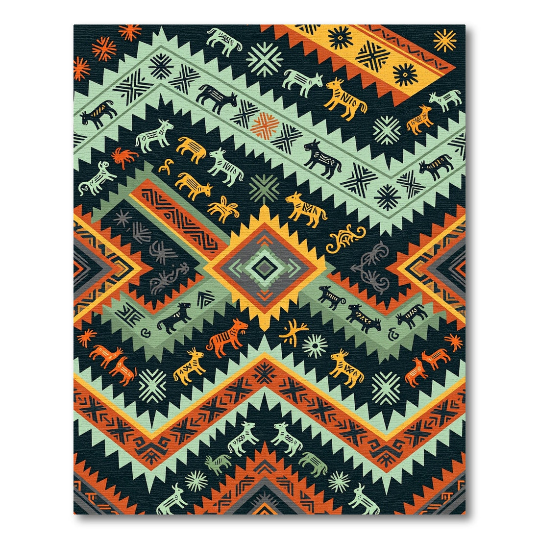 Geometric Animal Southwest Earth Tone Artwork Rug