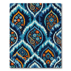 Deep Blue Orange Floral Paisley Ikat Rug