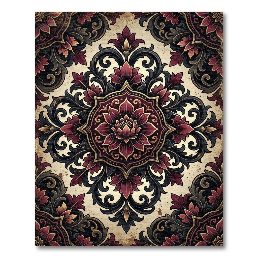 Gothic Velvet Crimson Floral Medallion Rug