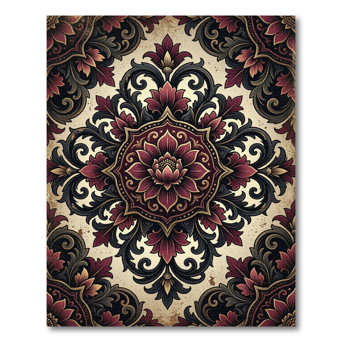 Gothic Velvet Crimson Floral Medallion Rug