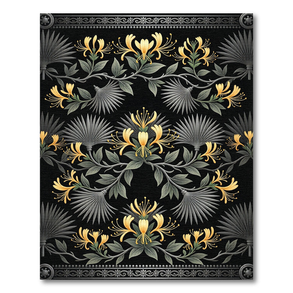 Black Golden Honeysuckle Floral Vine Rug