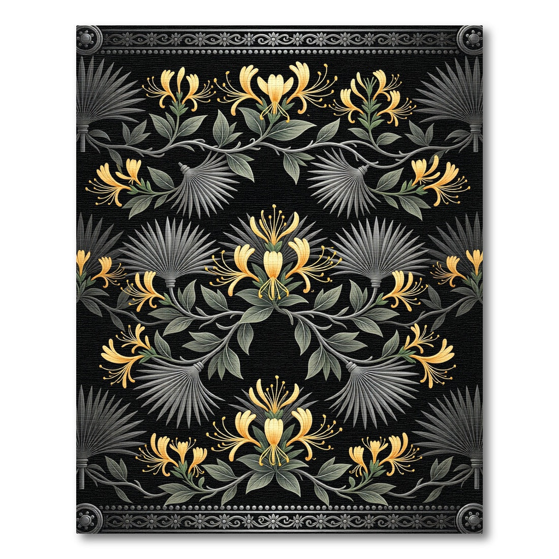Black Golden Honeysuckle Floral Vine Rug
