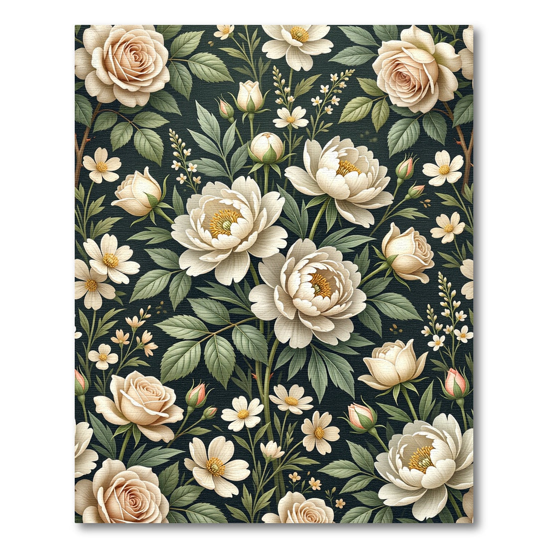 Creamy Floral Bouquet on Dark Background Rug