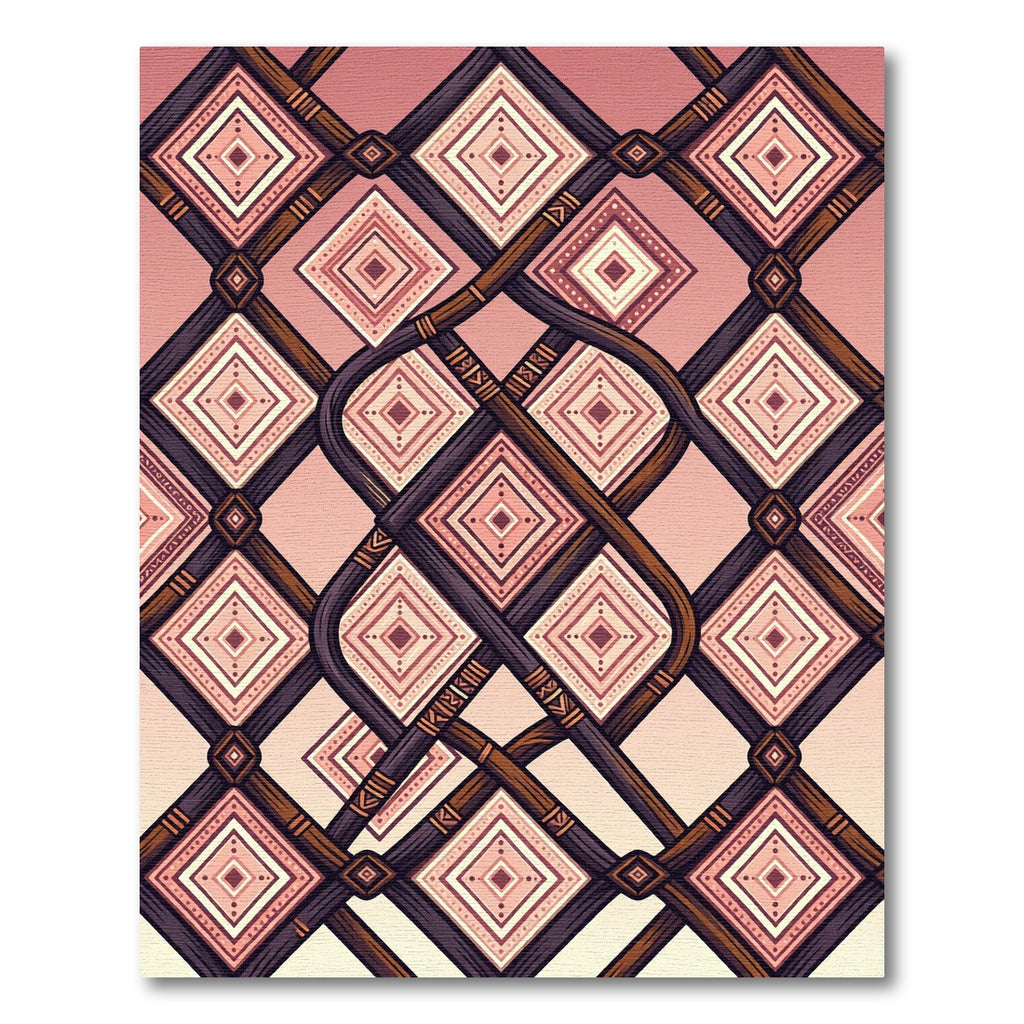 Pink Geometric Diamond Intertwined Lattice Rug