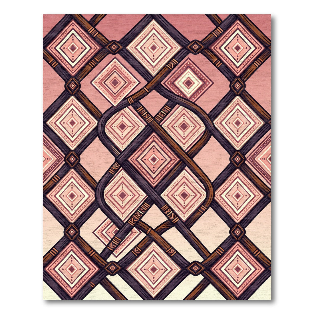 Pink Geometric Diamond Intertwined Lattice Rug