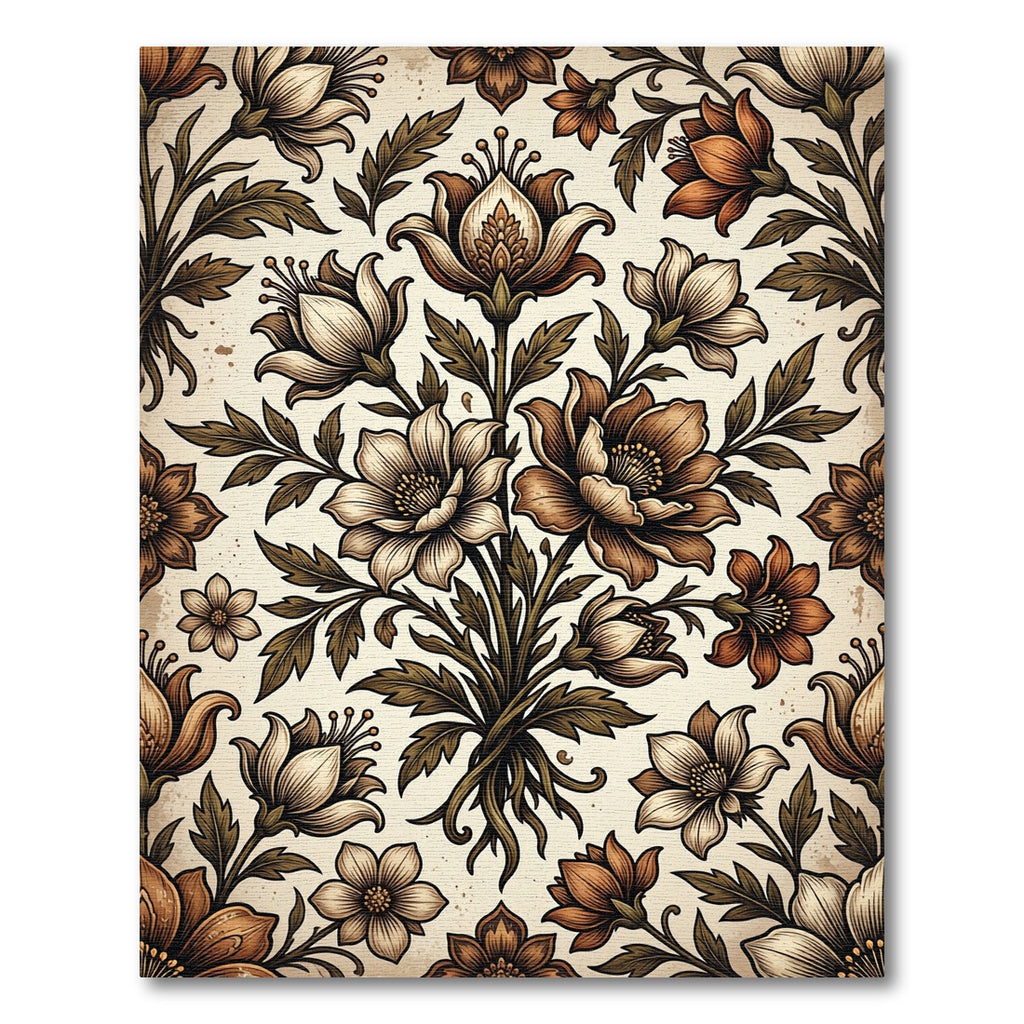 Vintage Sepia Floral Botanical Bouquet Rug