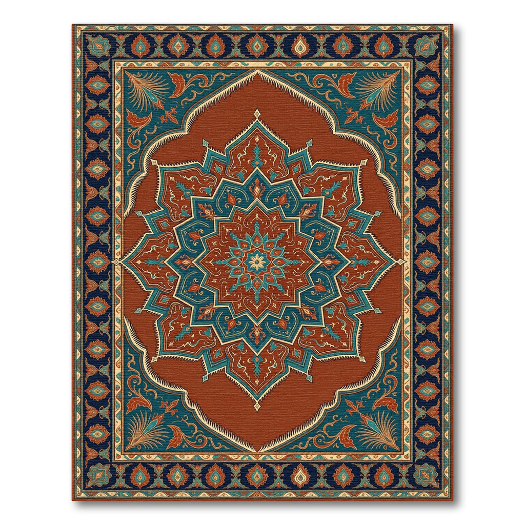 Terracotta Teal Ornate Star Medallion Rug