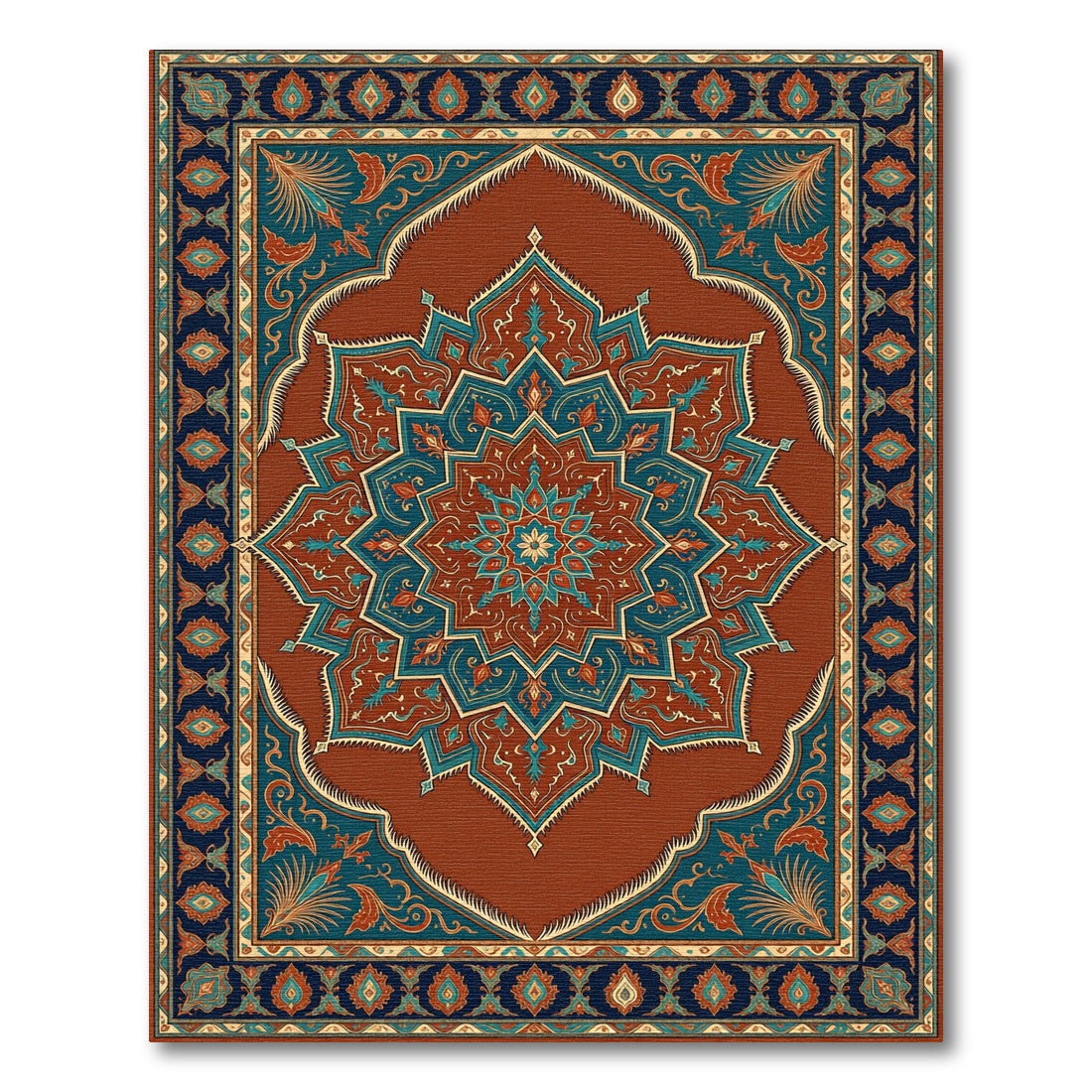 Terracotta Teal Ornate Star Medallion Rug