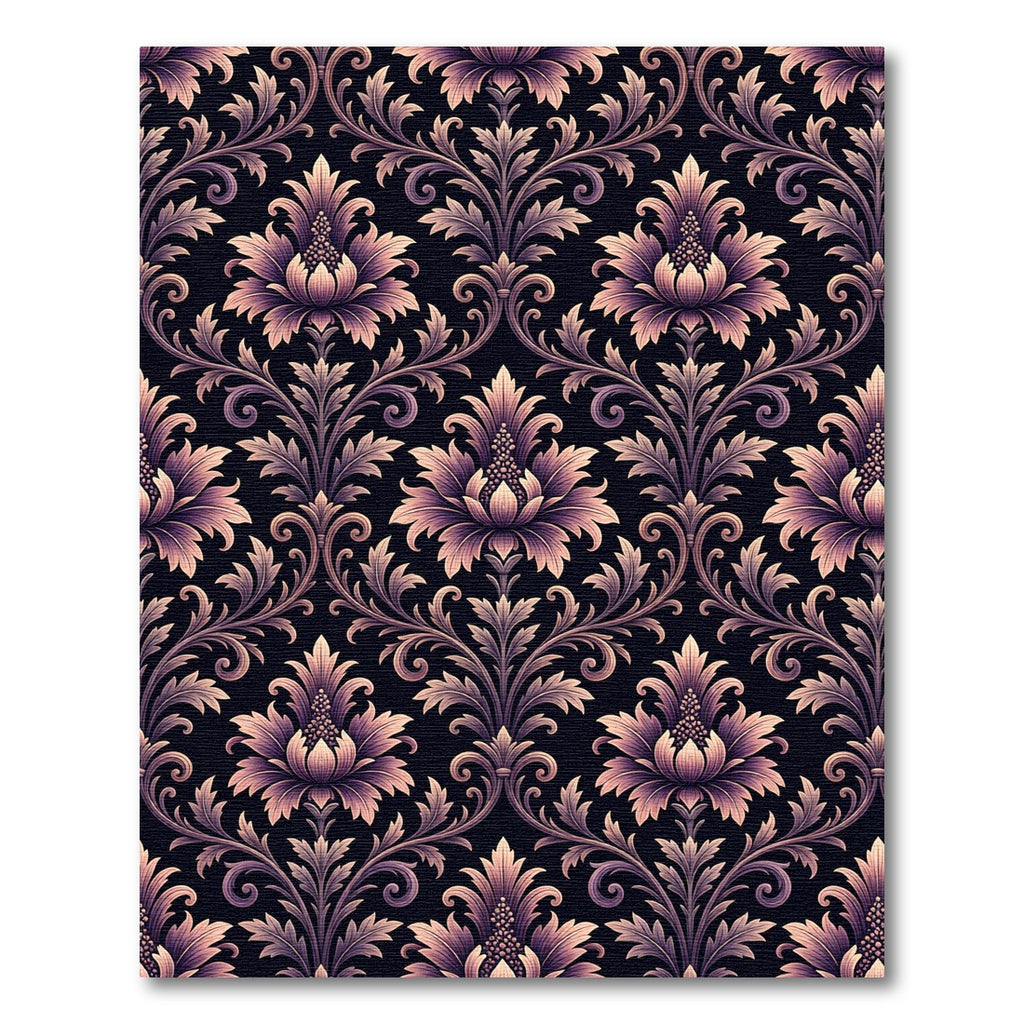 Elegant Damask Floral Mauve Black Wallpaper Rug