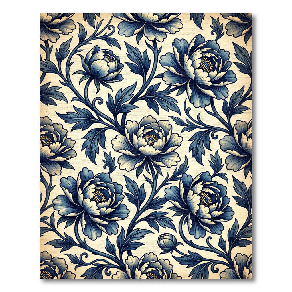 Classic Blue White Floral Vine Rug