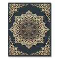 Ornate Golden Lace Medallion on Charcoal Rug