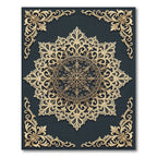 Ornate Golden Lace Medallion on Charcoal Rug