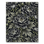 Monochromatic Botanical Peony Charcoal Floral Rug