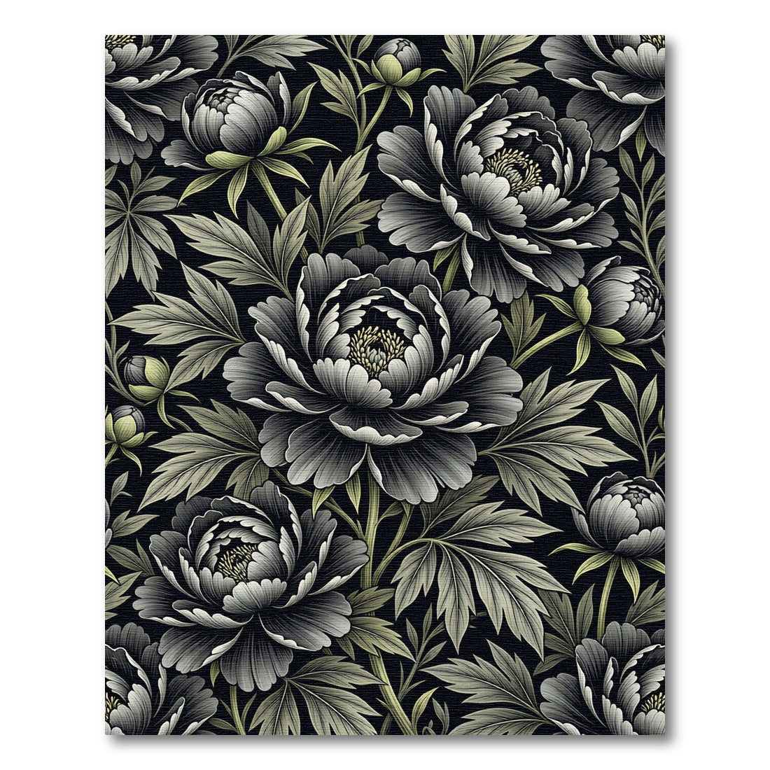 Monochromatic Botanical Peony Charcoal Floral Rug