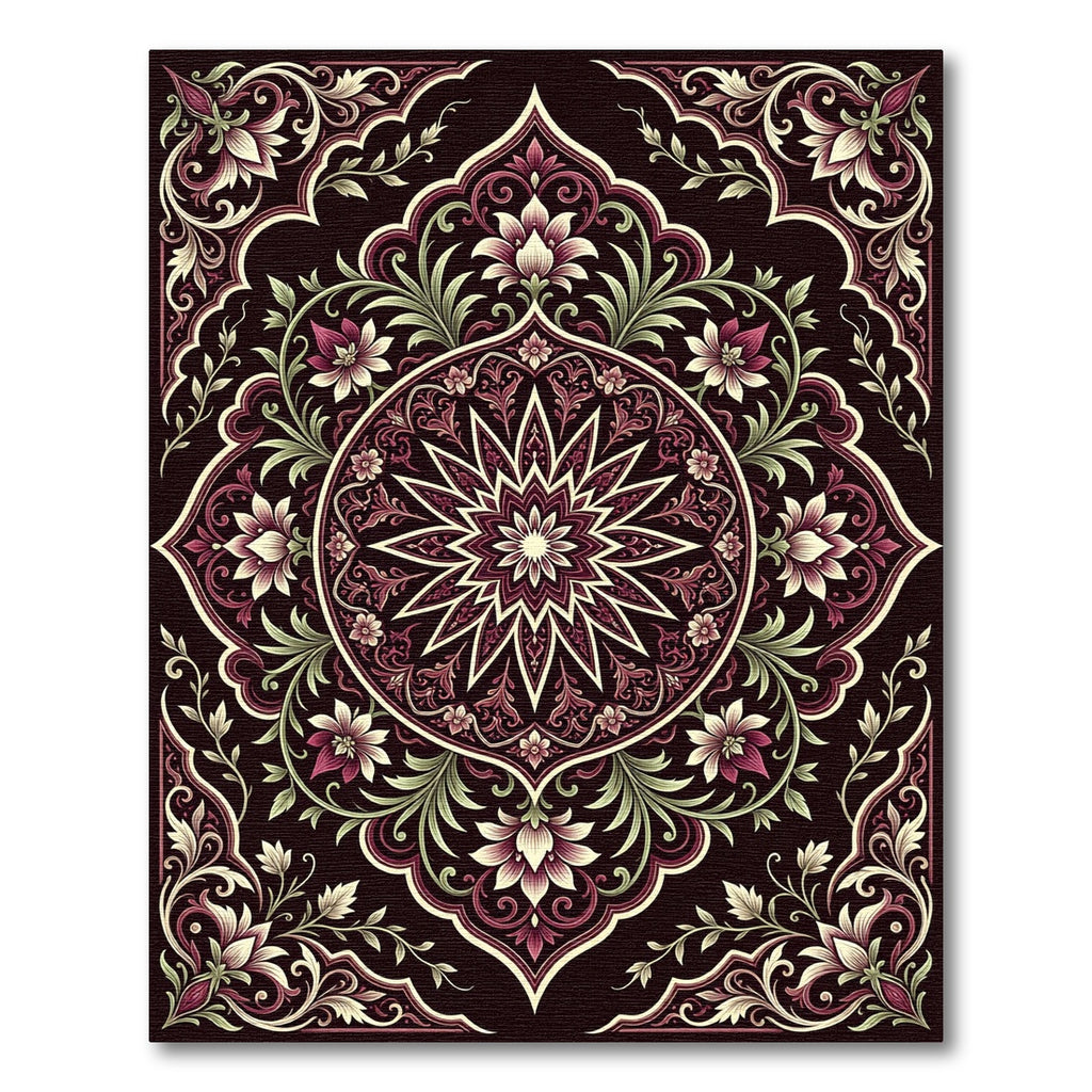 Deep Crimson Floral Medallion Rug