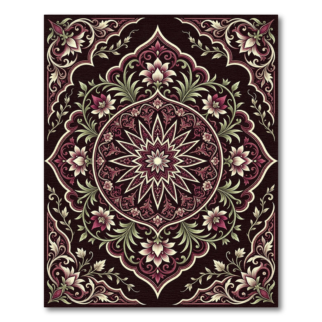 Deep Crimson Floral Medallion Rug