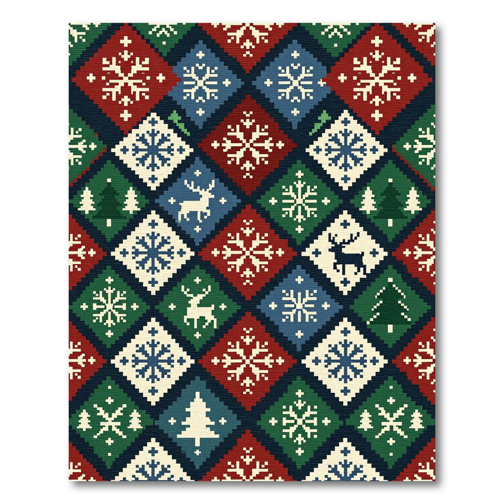 Festive Nordic Diamond Snowflake Reindeer Rug