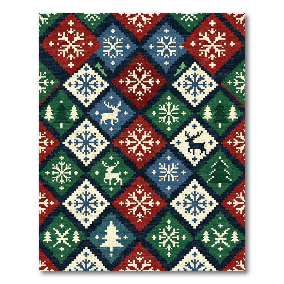 Festive Nordic Diamond Snowflake Reindeer Rug