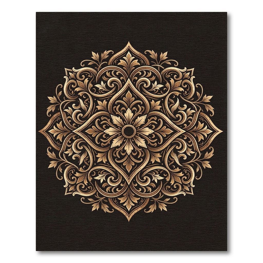 Elegant Gold Floral Mandala Scroll Rug