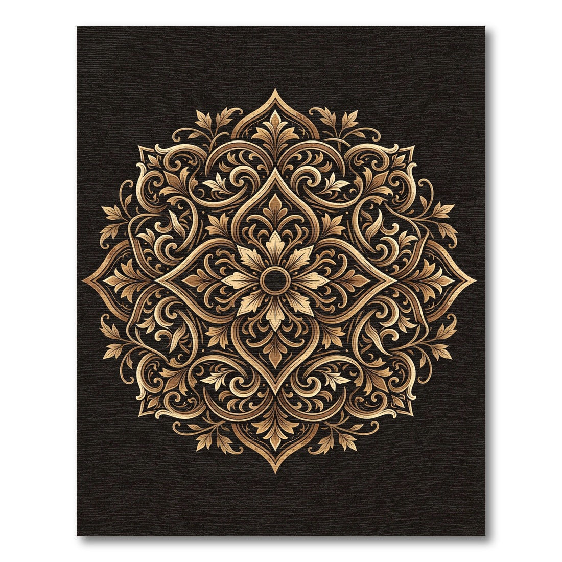 Elegant Gold Floral Mandala Scroll Rug