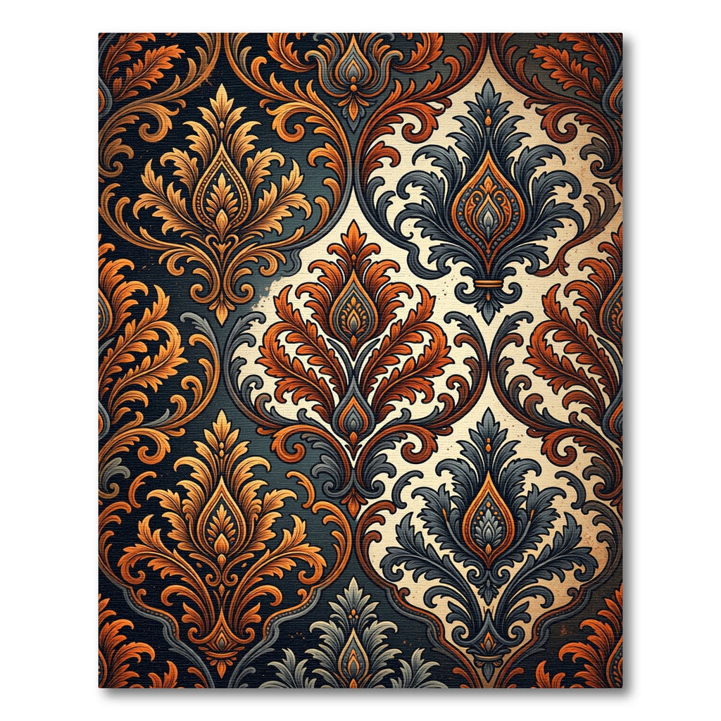 Dark Amber Damask Floral Scroll Rug