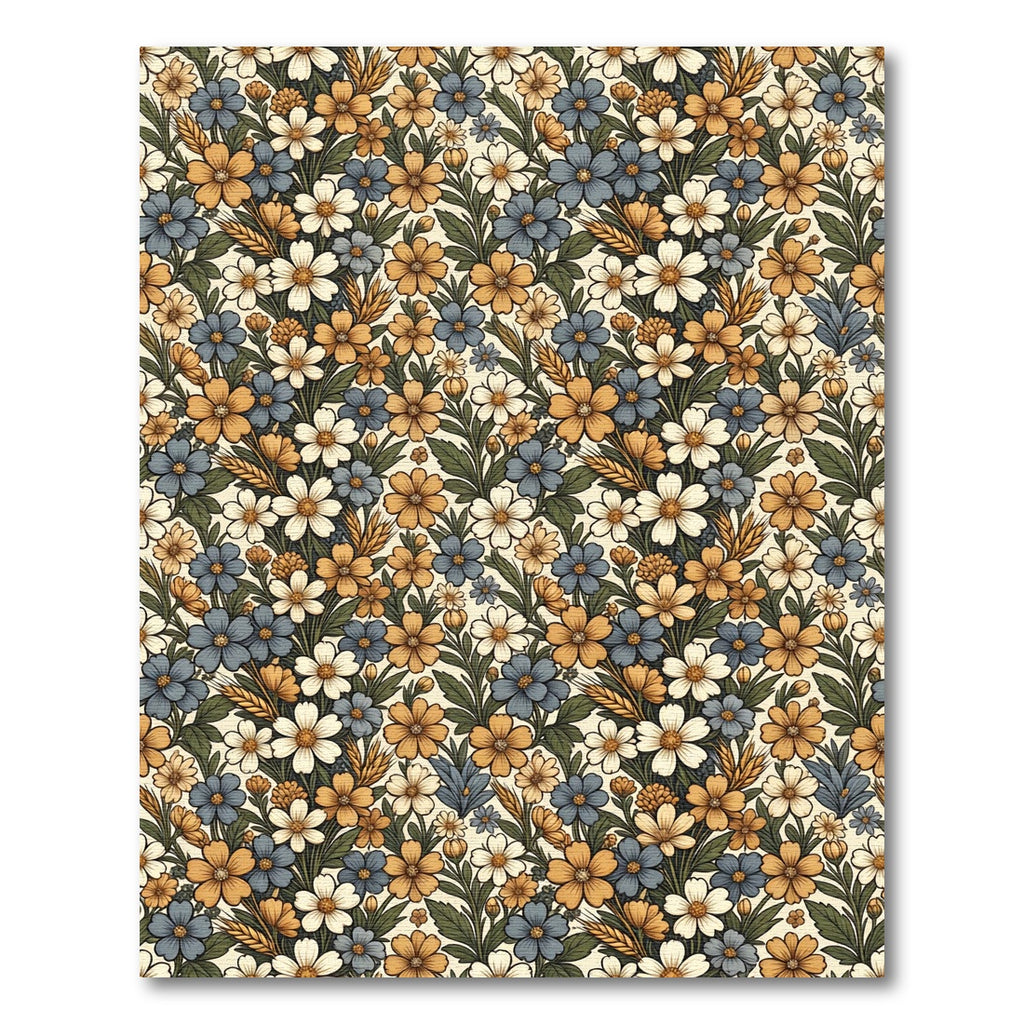 Golden Blue White Floral Garland Rug