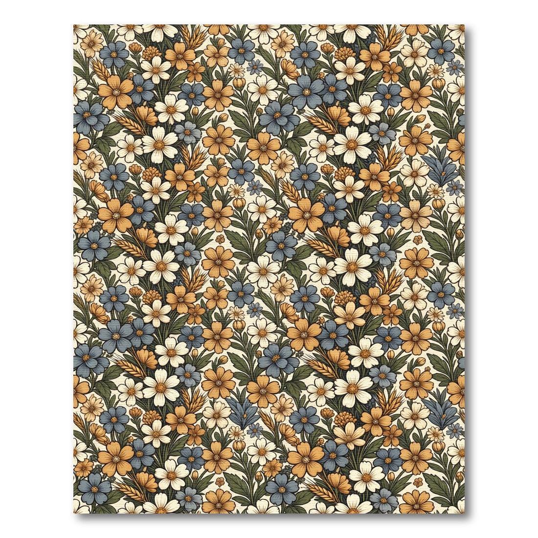 Golden Blue White Floral Garland Rug