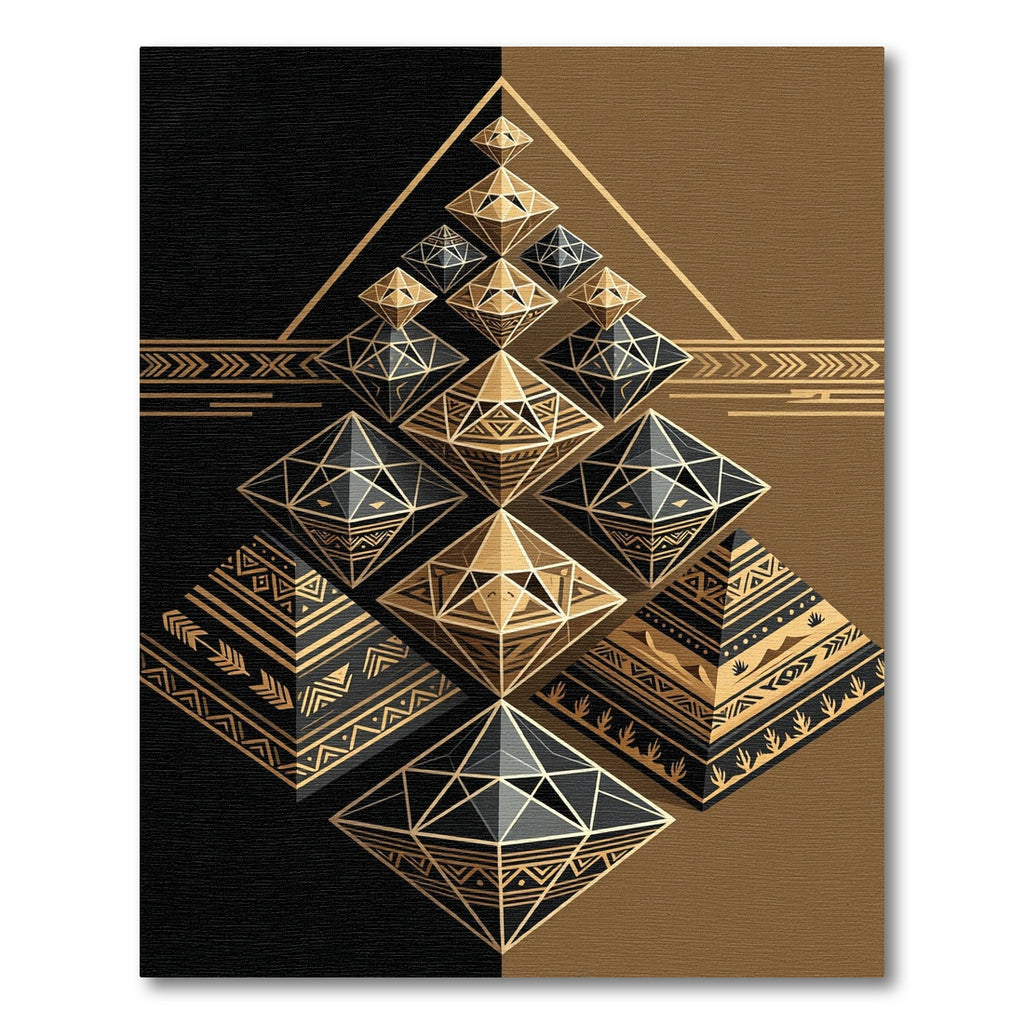 Geometric Golden Black Abstract Pyramid Rug