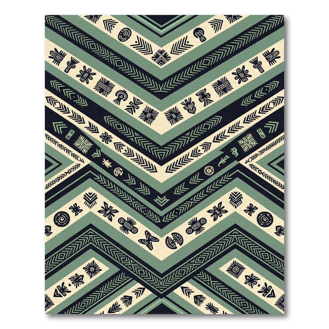 Sage Teal Geometric Tribal Chevron Rug