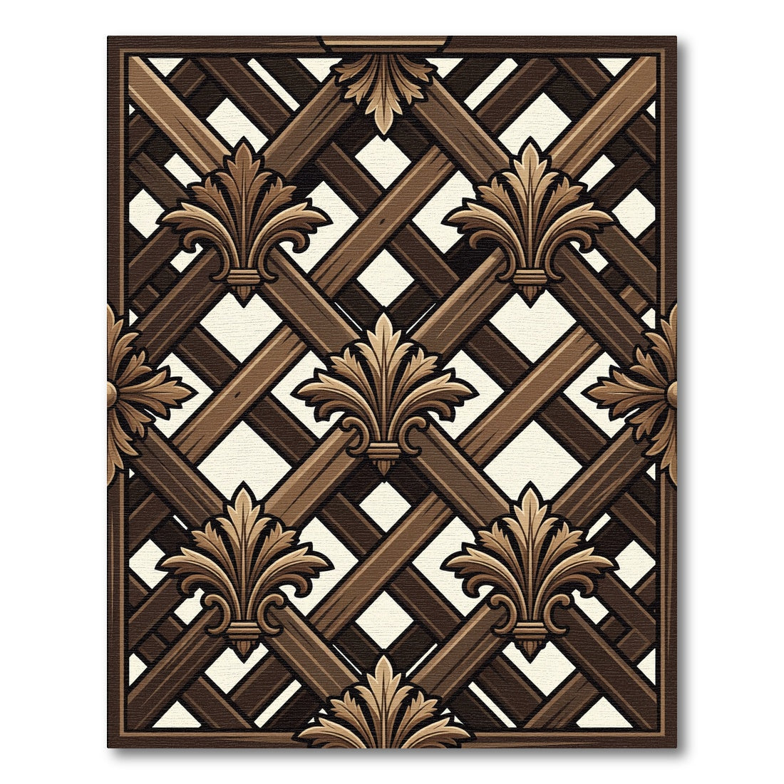 Dark Brown Lattice Fleur-de-lis Rug