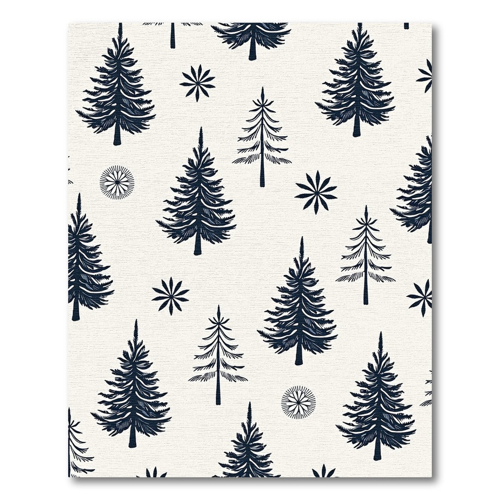 Deep Navy Pine Forest Snowflakes Rug