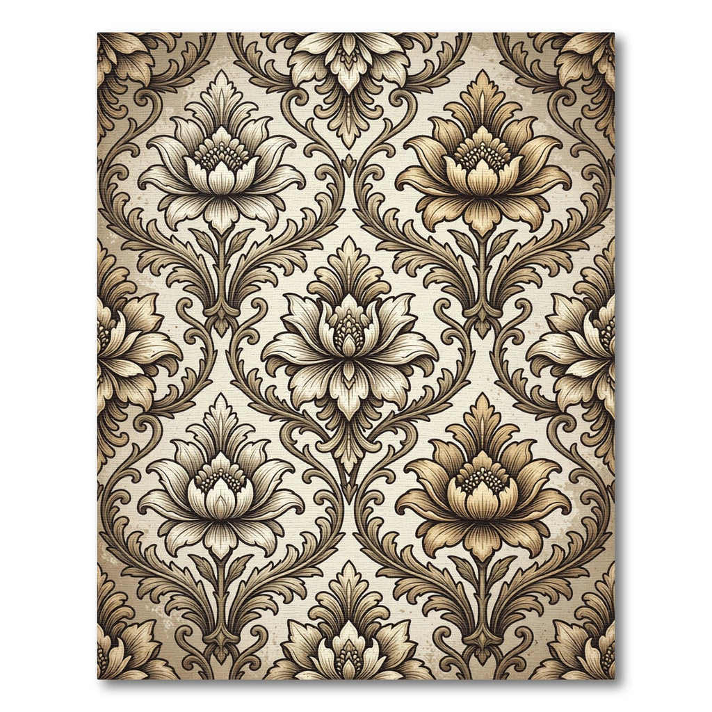 Elegant Damask Floral Cream Beige Rug