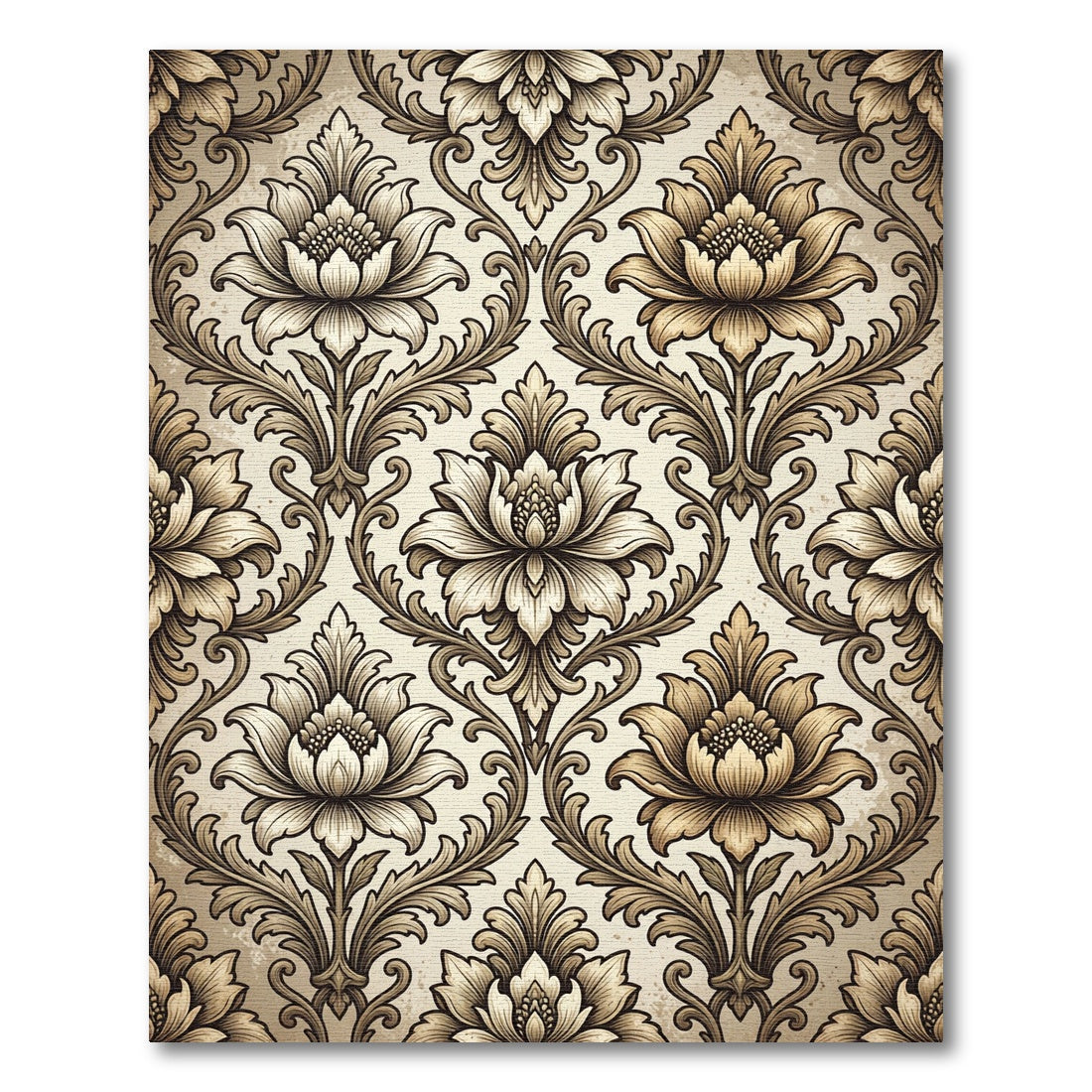 Elegant Damask Floral Cream Beige Rug
