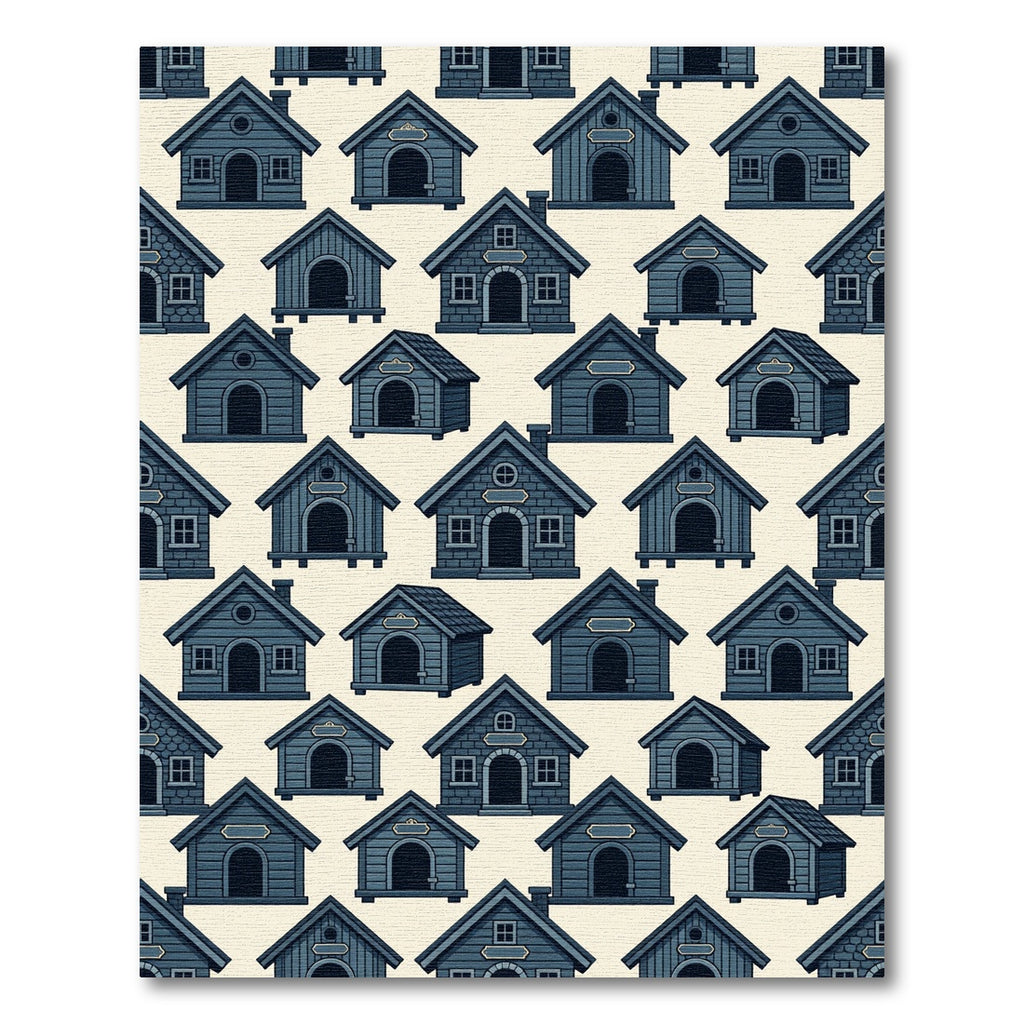 Dark Blue Whimsical Cabin Cottage Wallpaper Rug