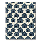 Dark Blue Whimsical Cabin Cottage Wallpaper Rug
