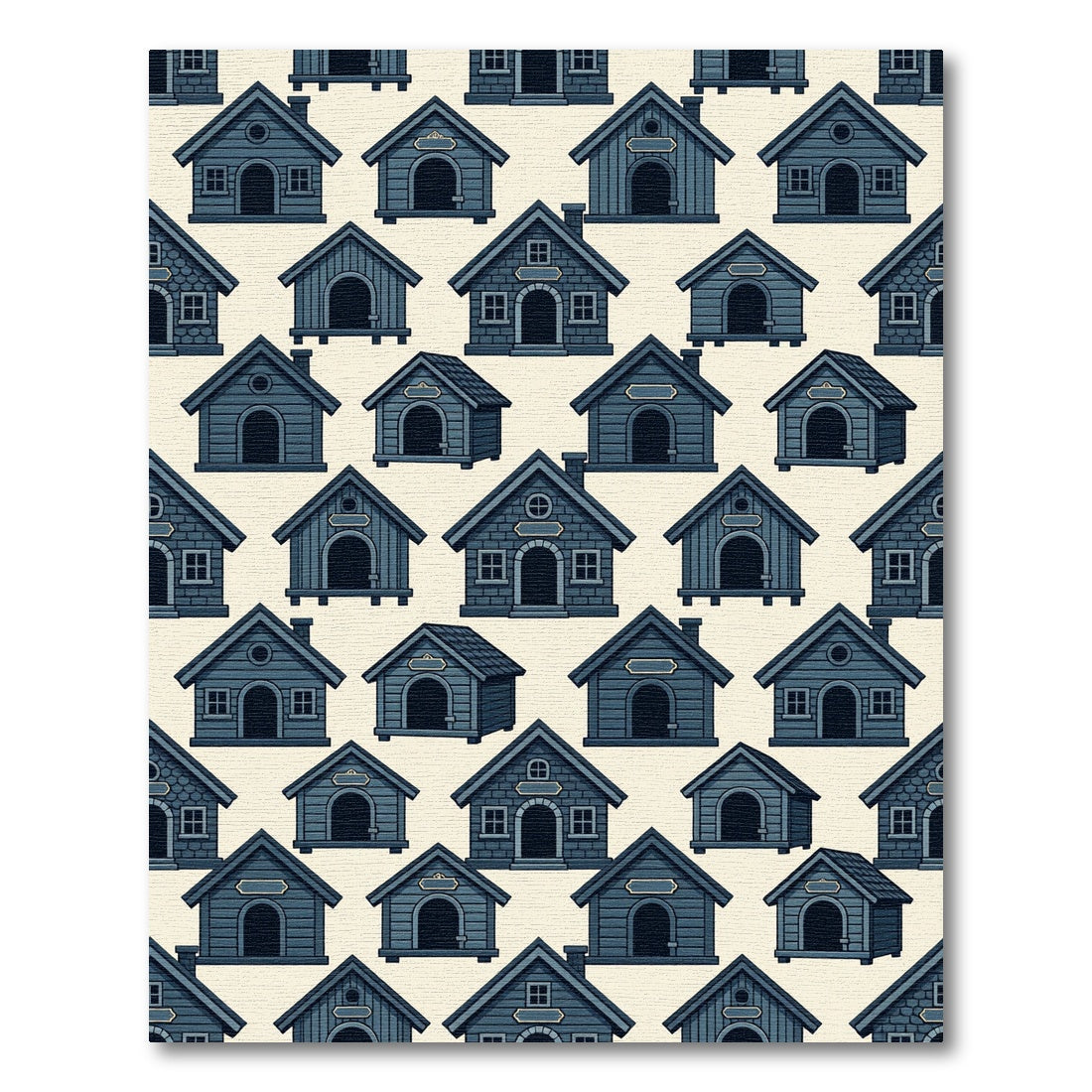 Dark Blue Whimsical Cabin Cottage Wallpaper Rug