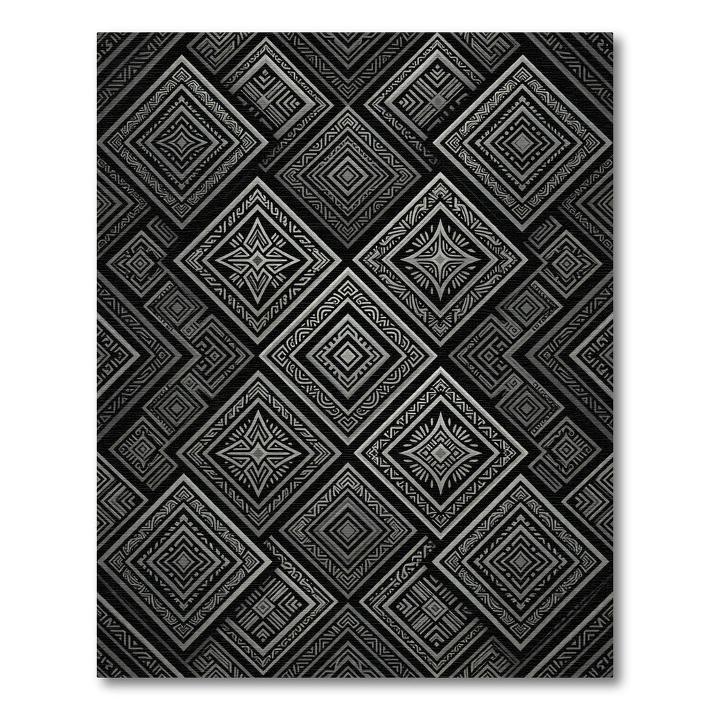 Midnight Gray Geometric Tribal Diamond Rug