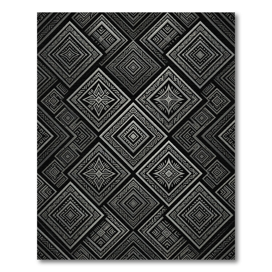 Midnight Gray Geometric Tribal Diamond Rug