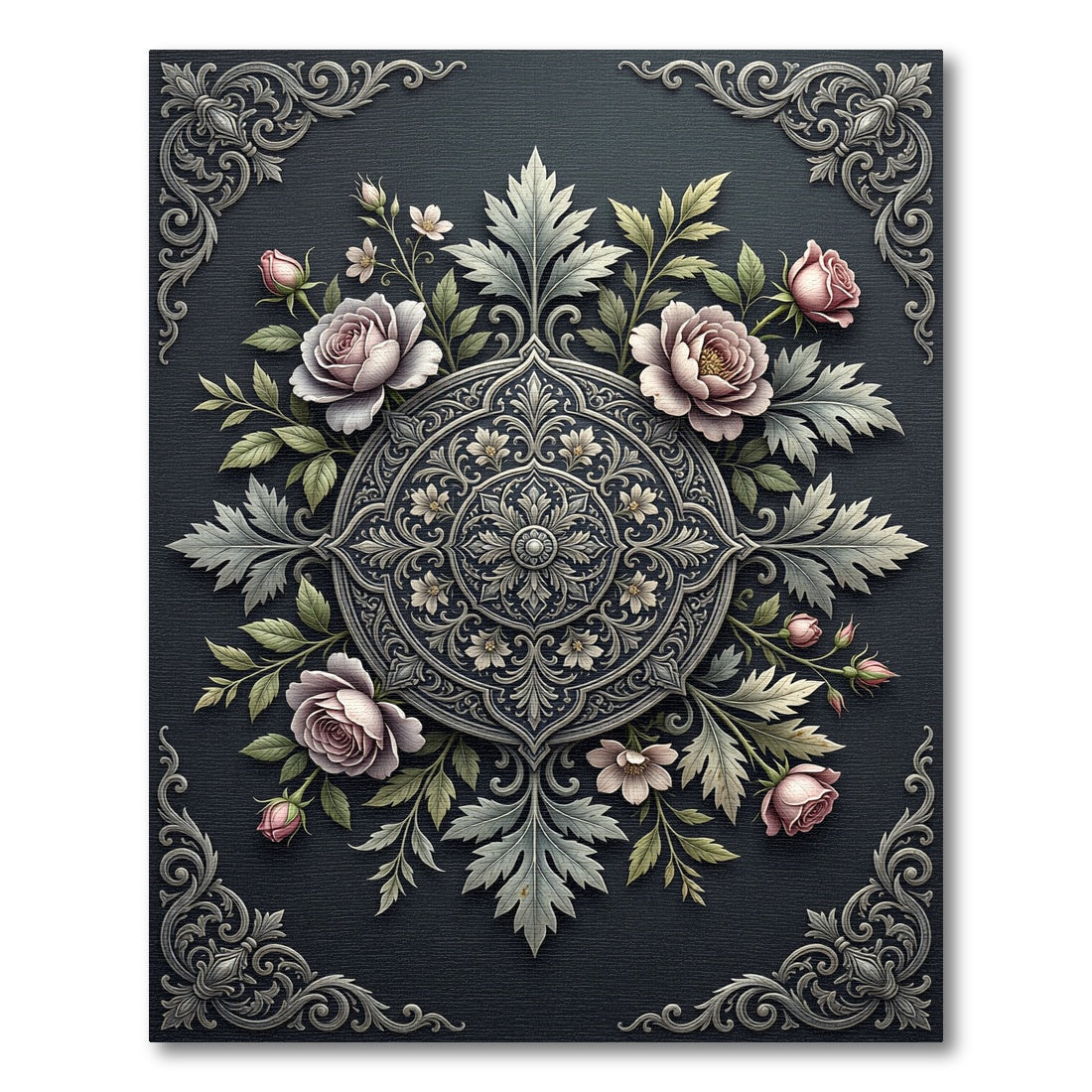 Antique Rose Floral Medallion Rug