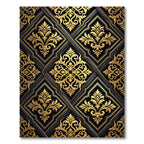 Ornate Gold Black Damask Scroll Rug